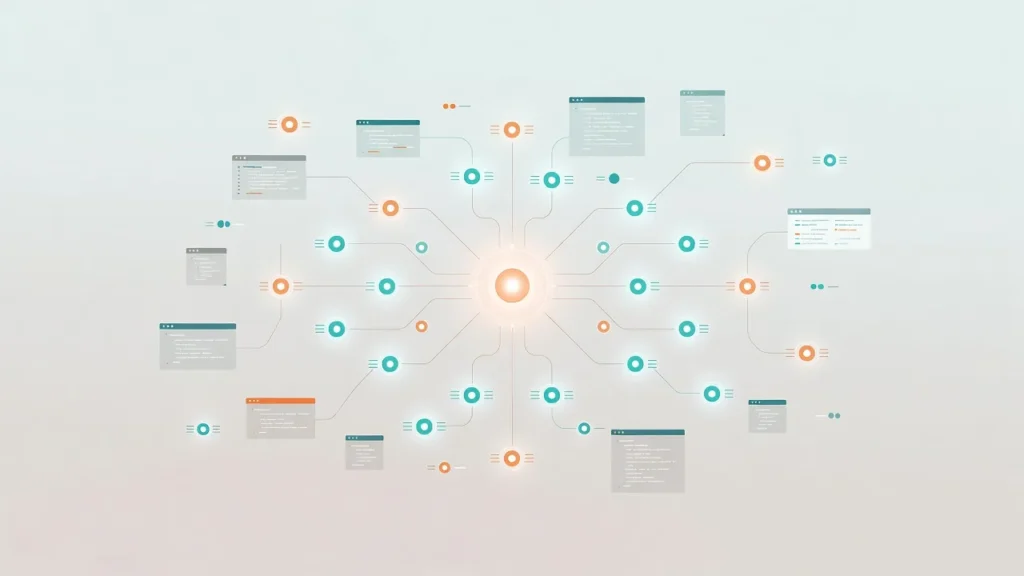 Claude Code/Coworkのエージェント・オーケストレーション概念図（中央のハブが多数の並列エージェントを指揮）