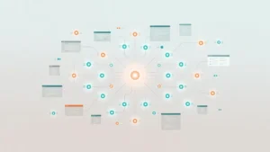 Claude Code/Coworkのエージェント・オーケストレーション概念図（中央のハブが多数の並列エージェントを指揮）