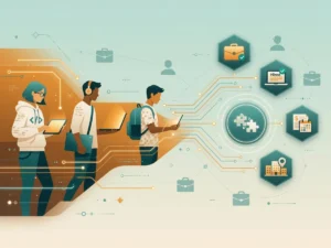 IT人材と求人企業をデジタルにマッチングする転職エージェントを表すイラスト（ギークリー決算分析）