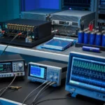 日置電機の電気計測器・オシロスコープ波形・EV電池テスト・データセンター電源の計測イメージ
