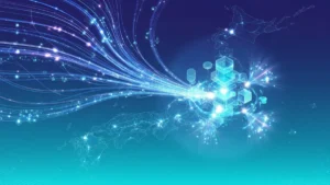NTTのIOWN光ネットワークとAIデータセンターを表す抽象イメージ
