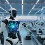 フィジカルAIを象徴する、日本の工場で稼働するヒューマノイドロボットと精密ロボットアーム