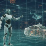 シリコンスタジオのフィジカルAI・Sim2Realを象徴するヒューマノイドロボットと自動運転車のデジタルツイン仮想空間