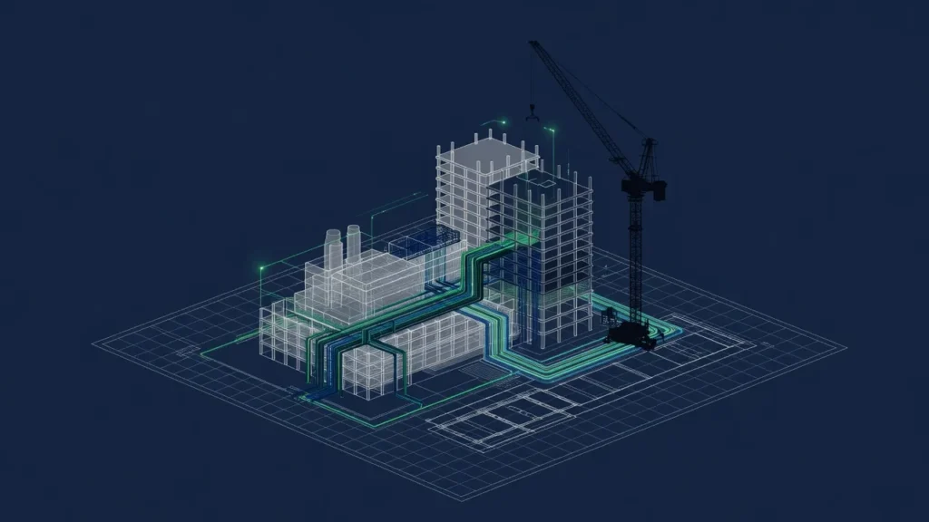 プラントと建物のBIM 3Dモデルのイメージ（Arent分析）