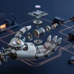 フィジカルAIのサプライチェーン　磁石・減速機・ベアリング・モーター・センサーとロボット関節の分解図